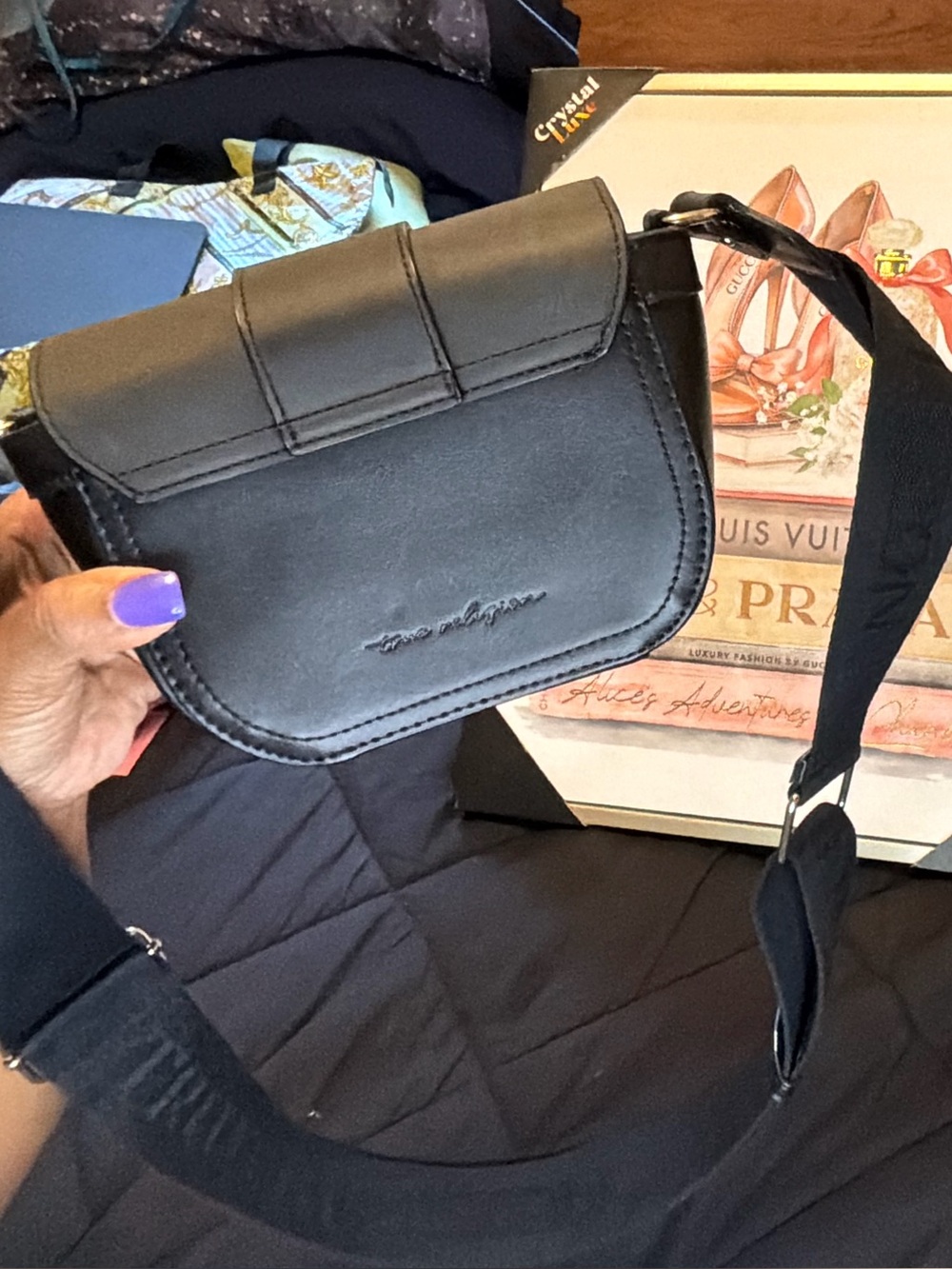 True Religion Black Crossbody with Gold Horseshoe Hardware - Picture 2 of 11